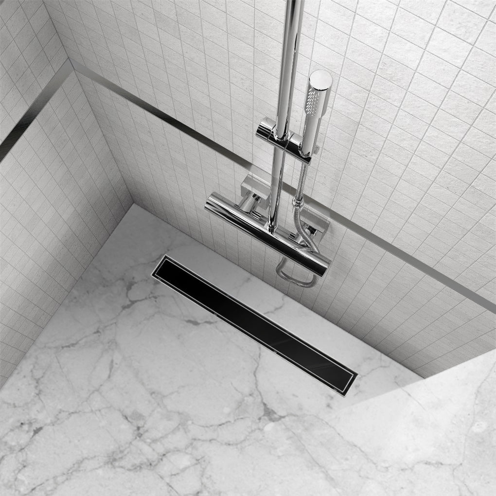 Ralo de duche em aço inox com tampa em vidro preto modelo B2