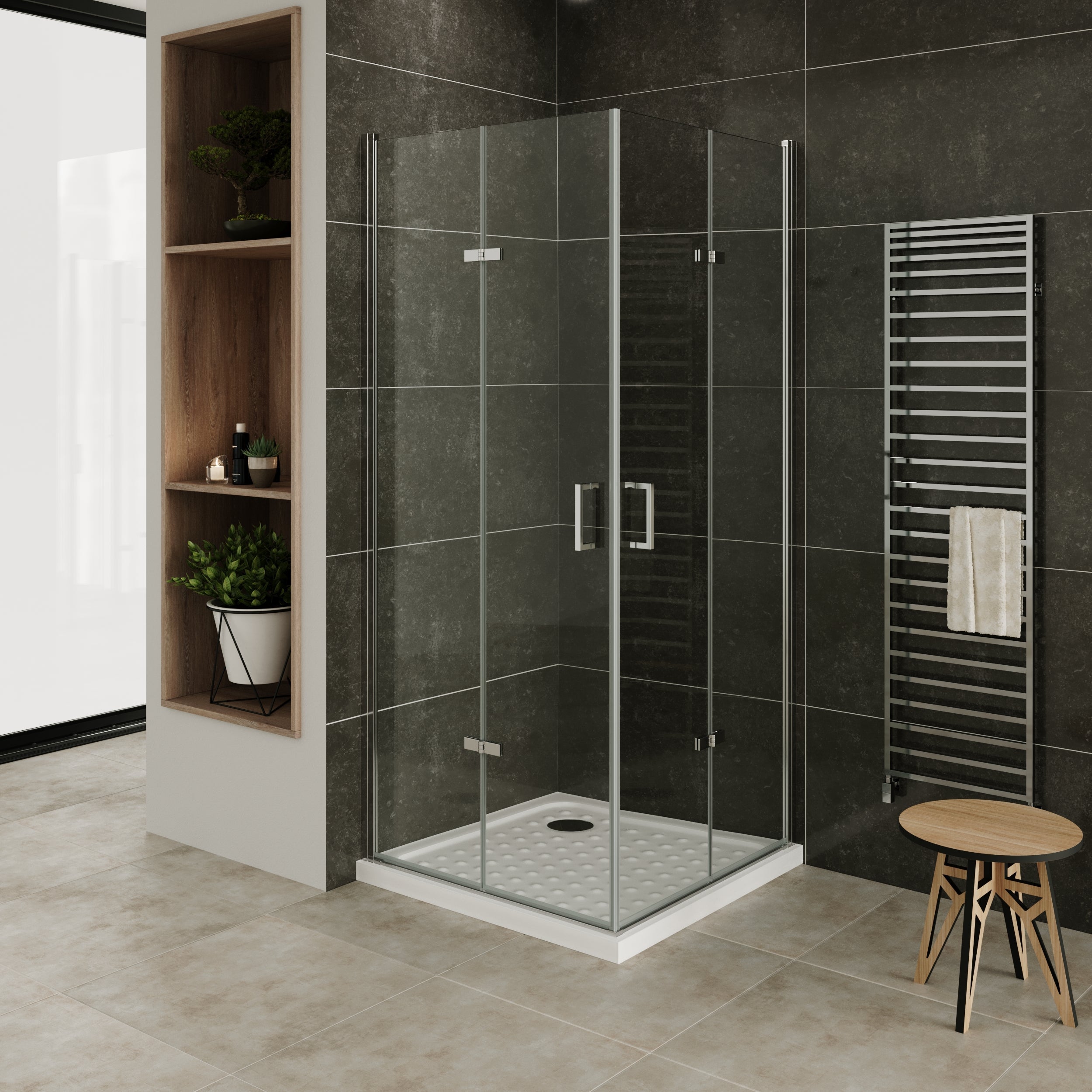 MATILDE - Cabine de duche de canto com portas dobráveis em vidro temperado e perfil cromado