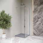 SHIMMER - Plato de ducha acrílico efecto piedra extraplano con acabado gris y sifón incluido