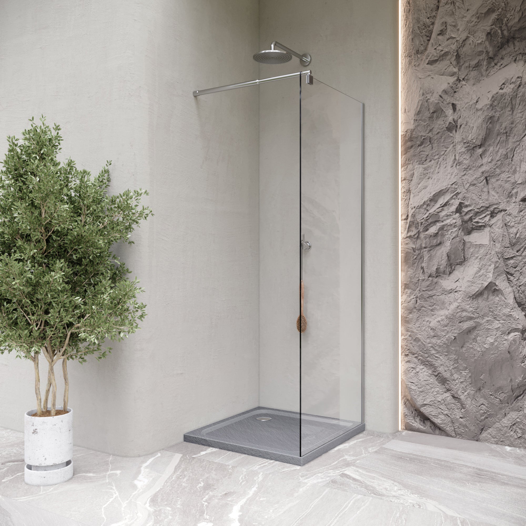 SHIMMER - Base de duche acrílica efeito pedra extraplana com acabamento cinzento e sifão incluído