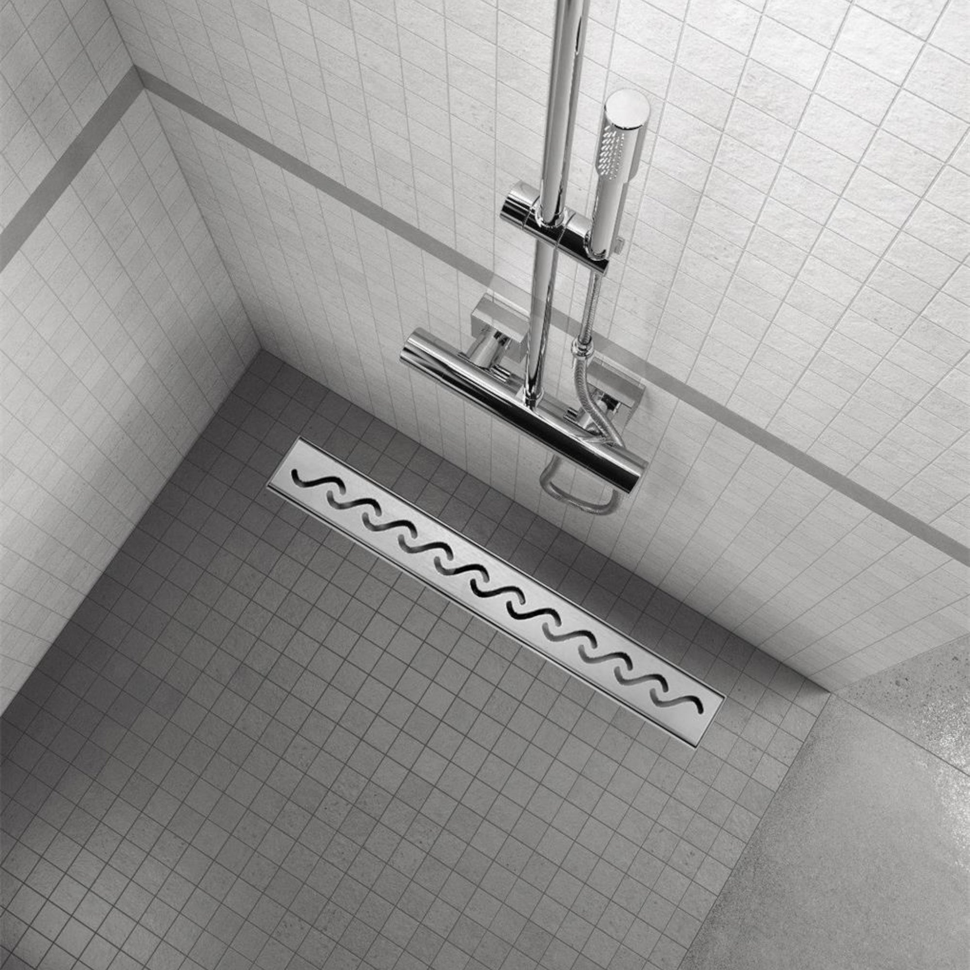 Sifone doccia in acciaio inox con design ondulato modello R6