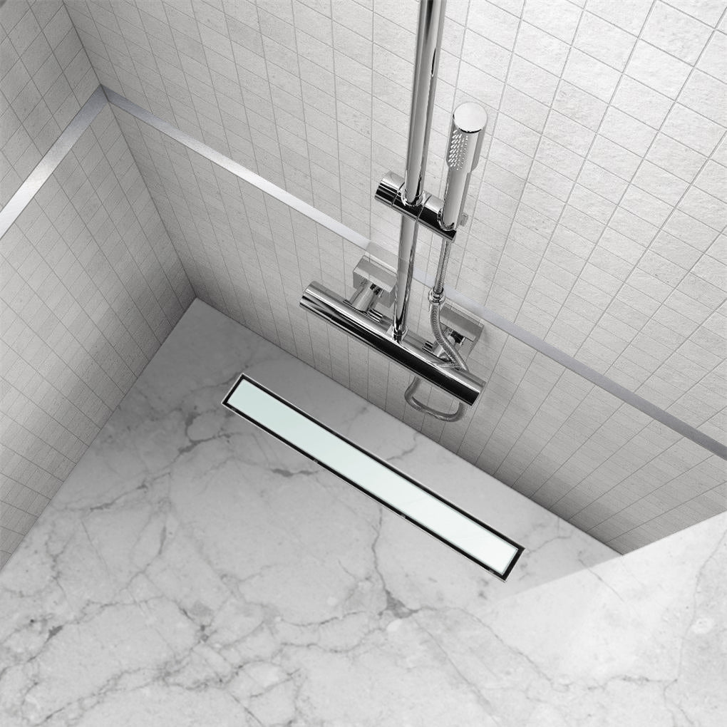 Scolo doccia in acciaio inox con copertura in vetro bianco modello B3