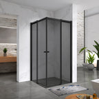KAYLEE - Cabine de duche de canto com portas de correr, vidro escurecido 6 mm e perfil preto mate