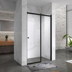 KAYLEE - Puerta de ducha reversible con puerta corredera, cristal de 6 mm y perfil negro mate