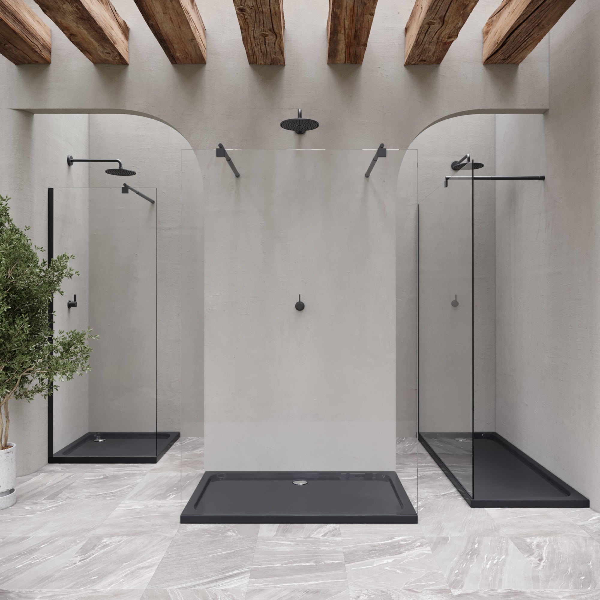 SHIMMER - Base de duche acrílica lisa extraplana com acabamento preto e sifão incluído