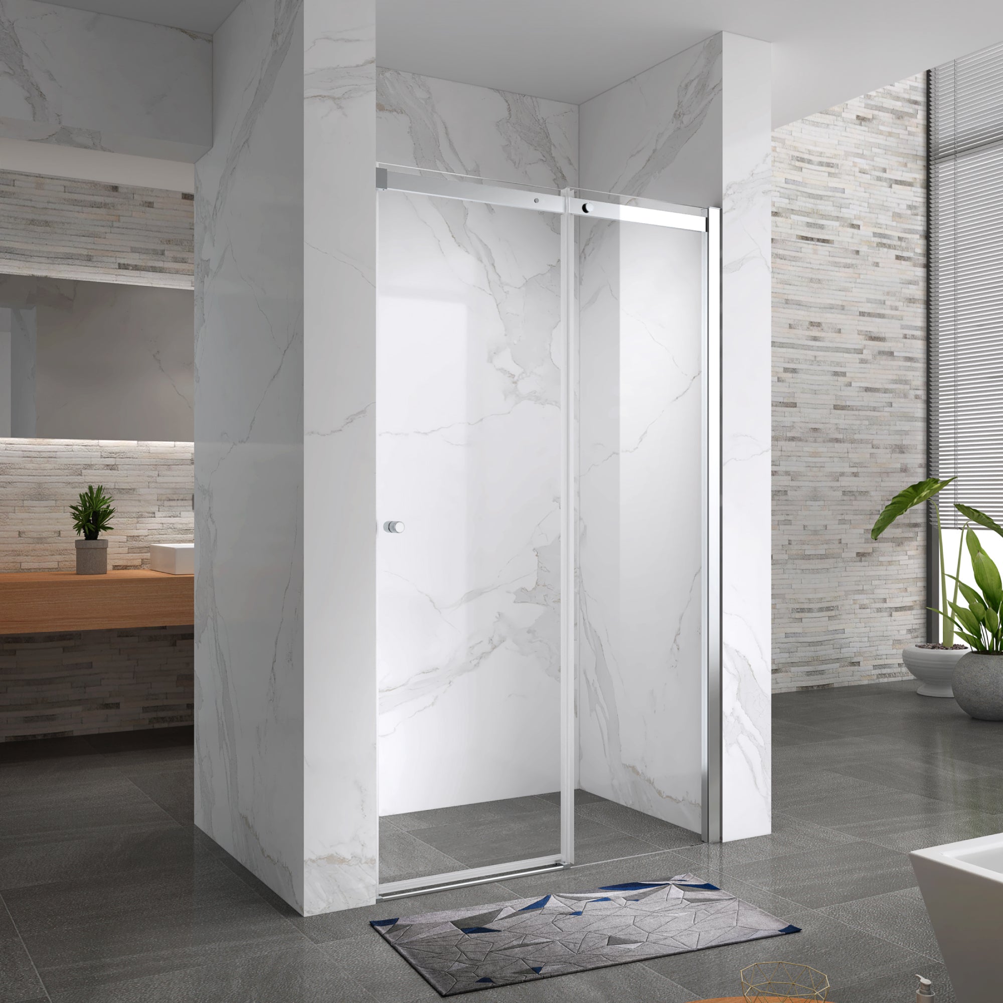 KAYLEE - Puerta de ducha reversible con puerta corredera, cristal de 6 mm y perfil cromado