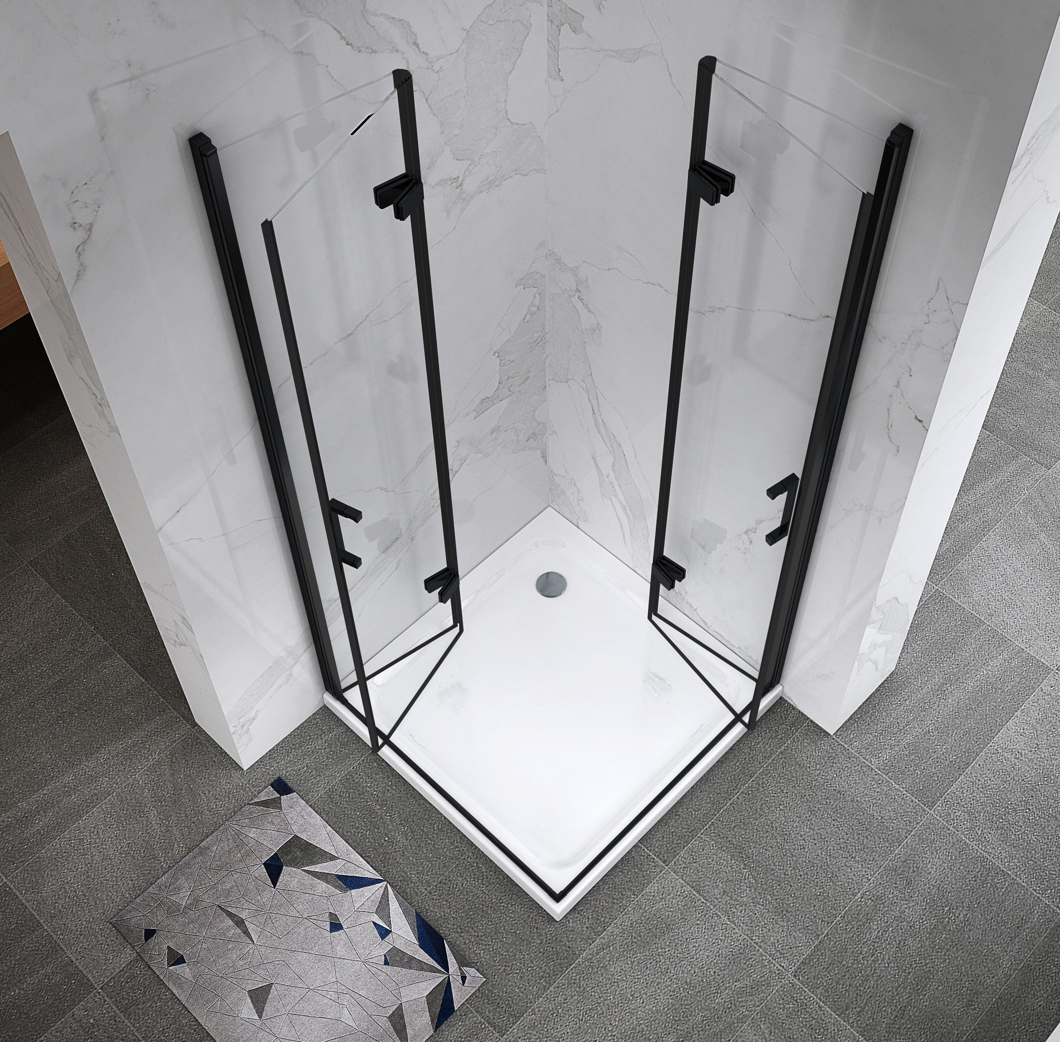 MATILDE - Cabine de duche de canto com portas dobráveis em vidro temperado e perfil preto mate