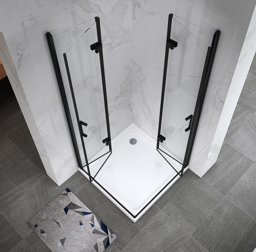 MATILDE - Cabina doccia angolare con ante pieghevoli in vetro temperato e profilo nero opaco