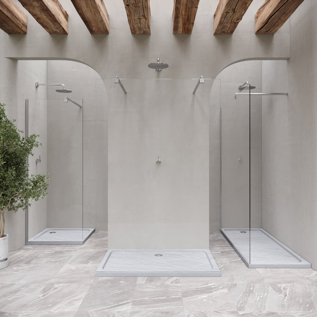 SHIMMER - Base de duche acrílica efeito pedra extraplana com acabamento branco e sifão incluído