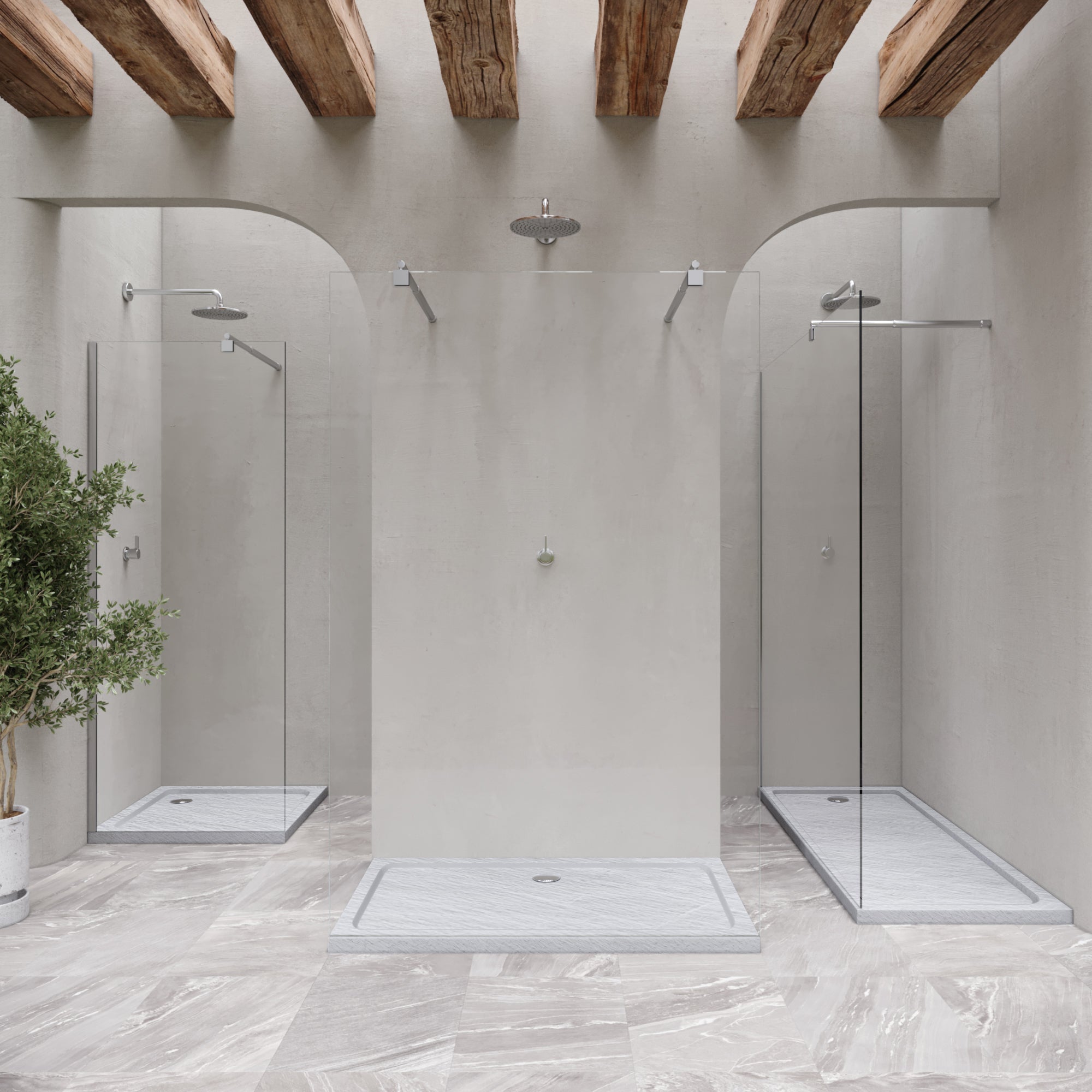 SHIMMER - Base de duche acrílica efeito pedra extraplana com acabamento branco e sifão incluído