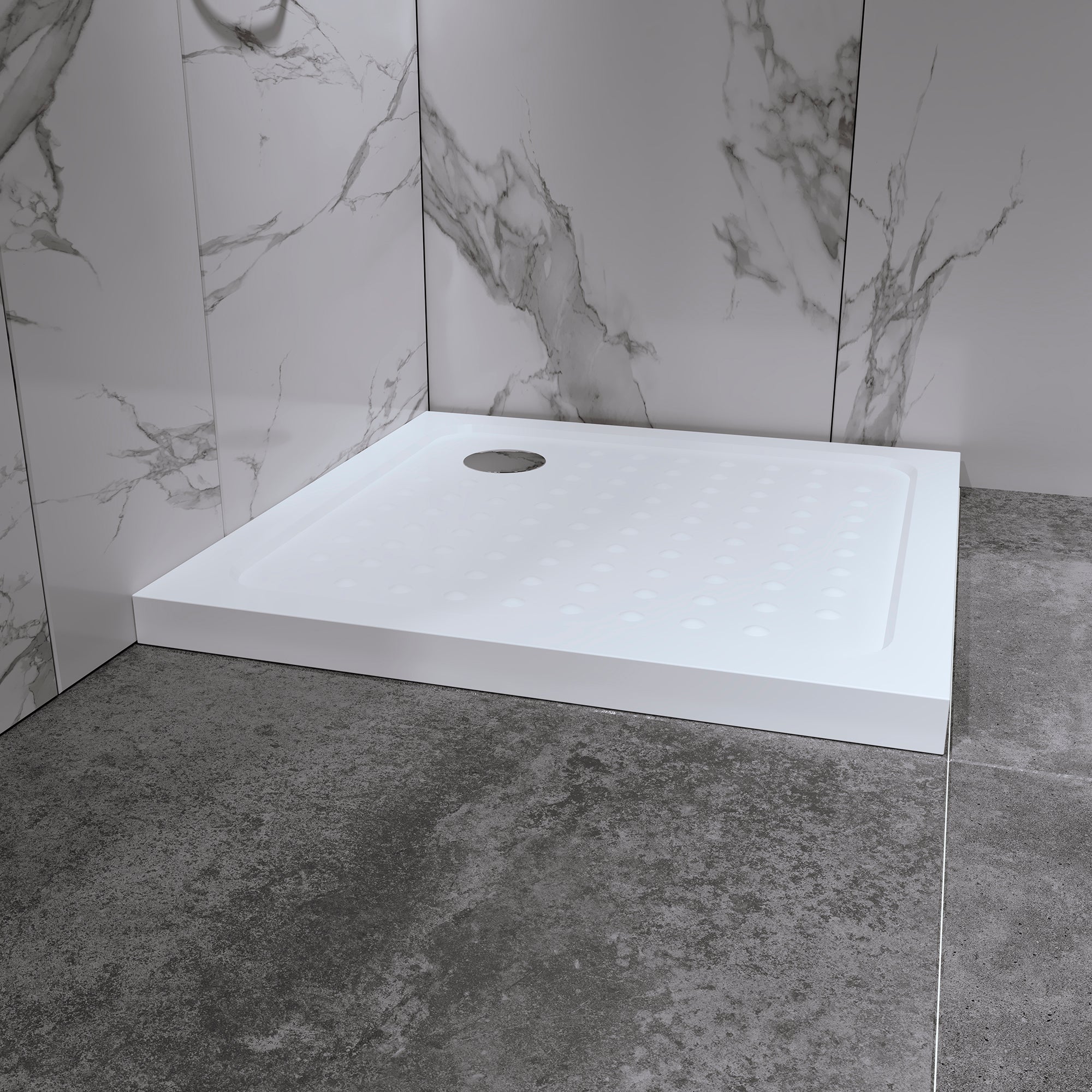 SHIMMER - Base de duche acrílica efeito bolhas extraplana com acabamento branco e sifão incluído