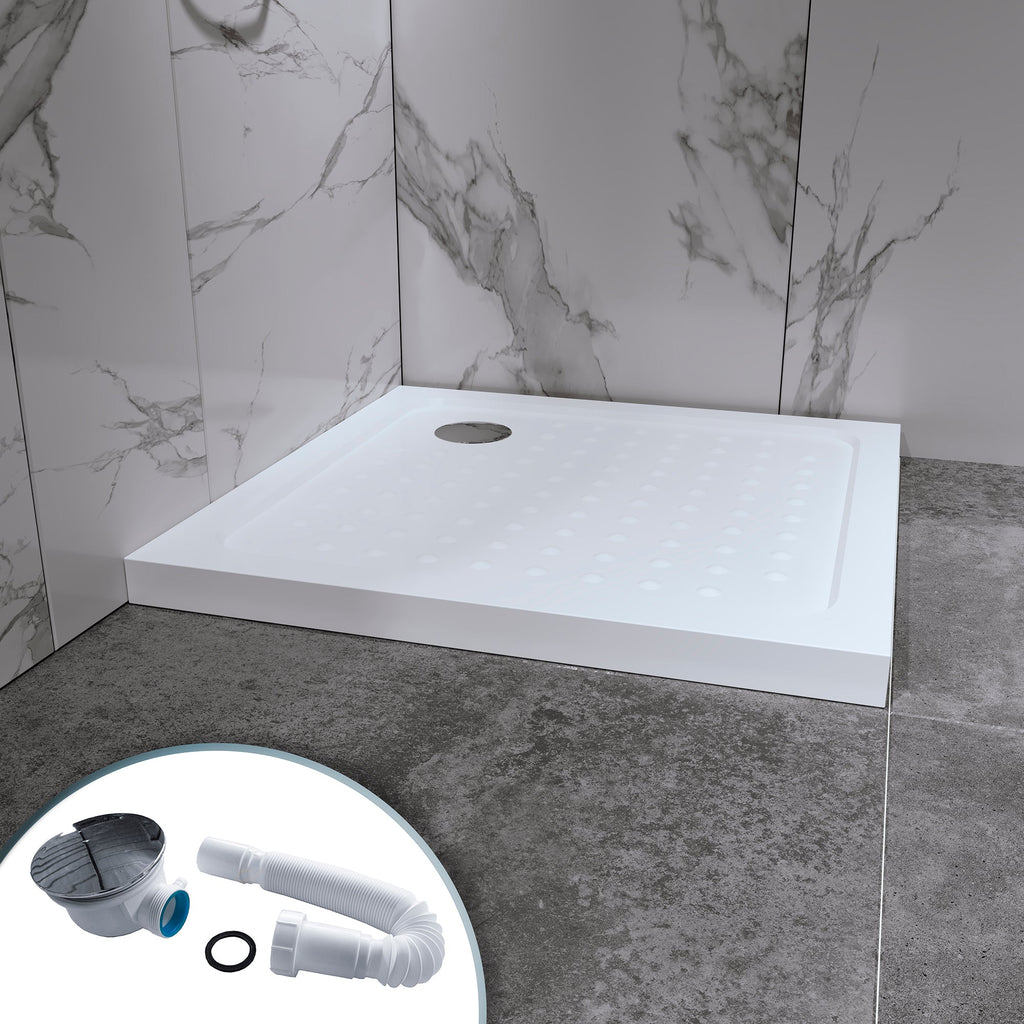 SHIMMER - Base de duche acrílica efeito bolhas extraplana com acabamento branco e sifão incluído