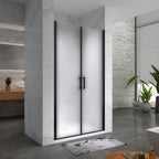LARA - Puerta de ducha con puertas abatibles de cristal templado esmerilado de 6 mm y perfil negro mate