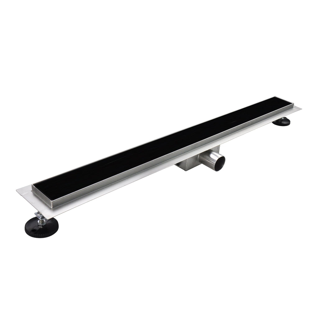Ralo de duche linear em aço inox com tampa em vidro preto modelo R3