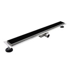 Ralo de duche linear em aço inox com tampa em vidro preto modelo R3