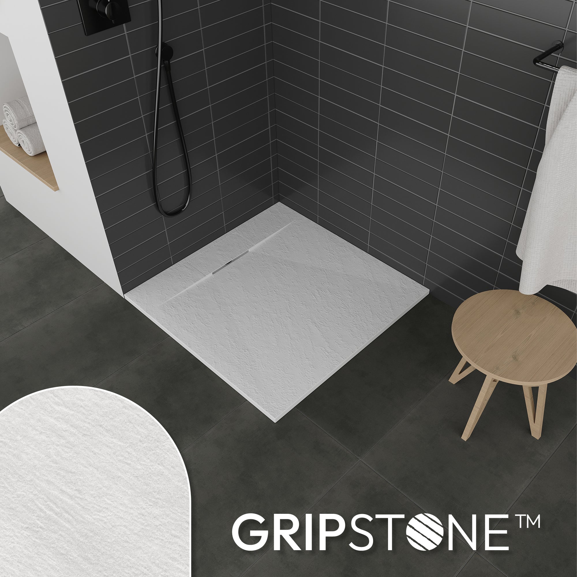 POLAR - Base de duche antiderrapante com acabamento branco e sifão incluído