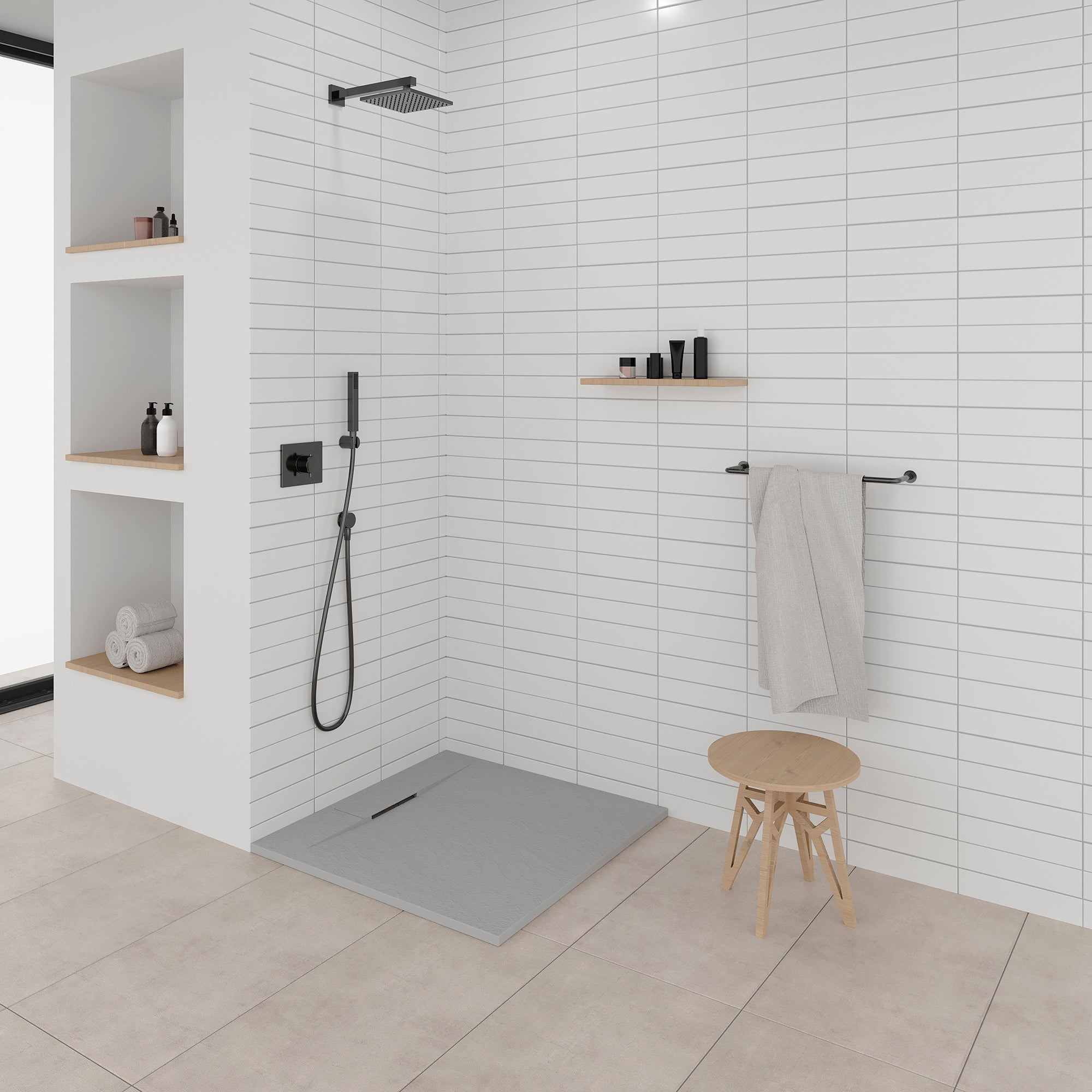 POLAR - Base de duche antiderrapante com acabamento cinzento e sifão incluído