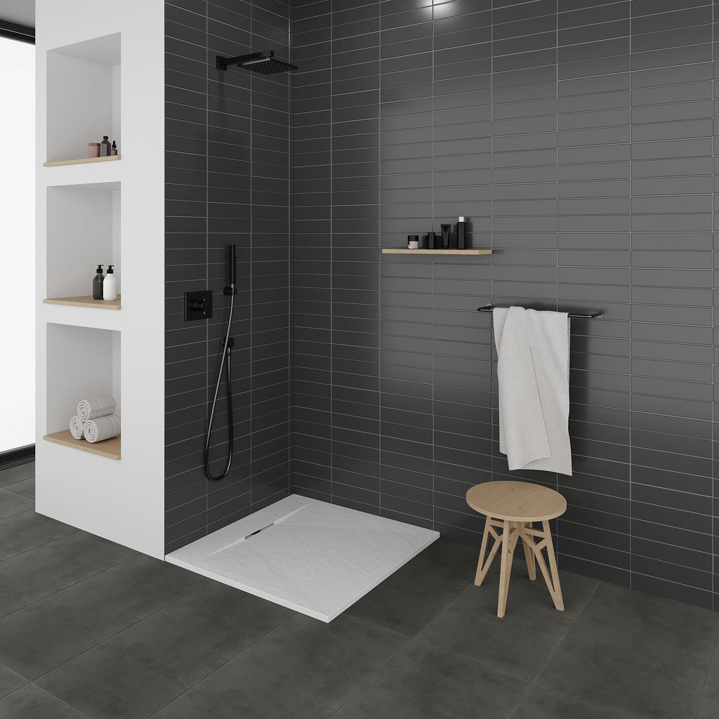 POLAR - Base de duche antiderrapante com acabamento branco e sifão incluído