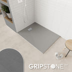 BOREAL - Base de duche cinzenta RAL 7030 SMC antiderrapante GRIPSTONE com sifão incluído