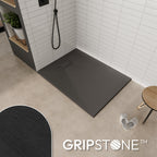 BOREAL - Base de duche antiderrapante com acabamento preto e sifão incluído