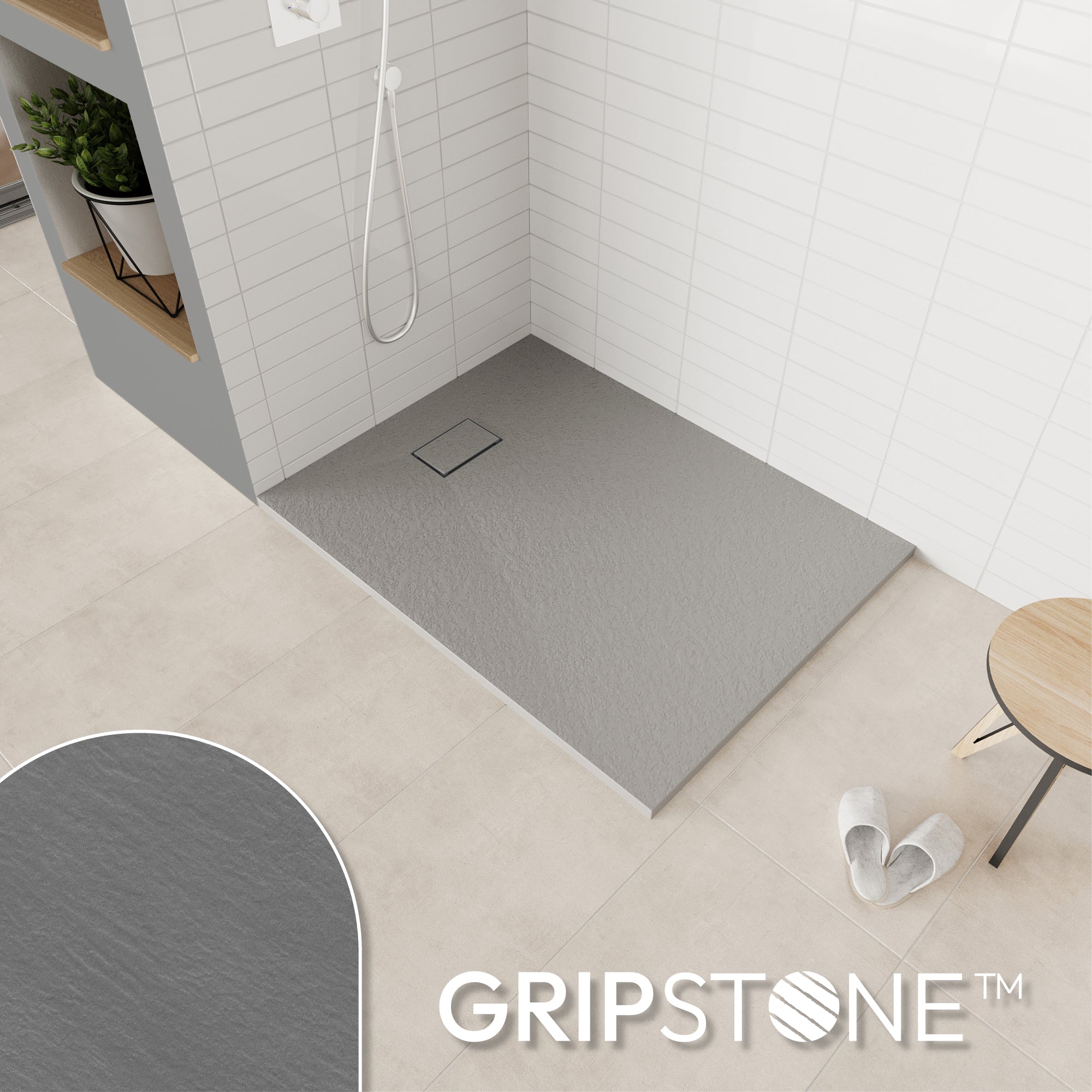 BOREAL - Base de duche antiderrapante com acabamento cinzento e sifão incluído