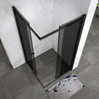 KAYLEE - Cabine de duche de canto com portas de correr, vidro escurecido 6 mm e perfil preto mate