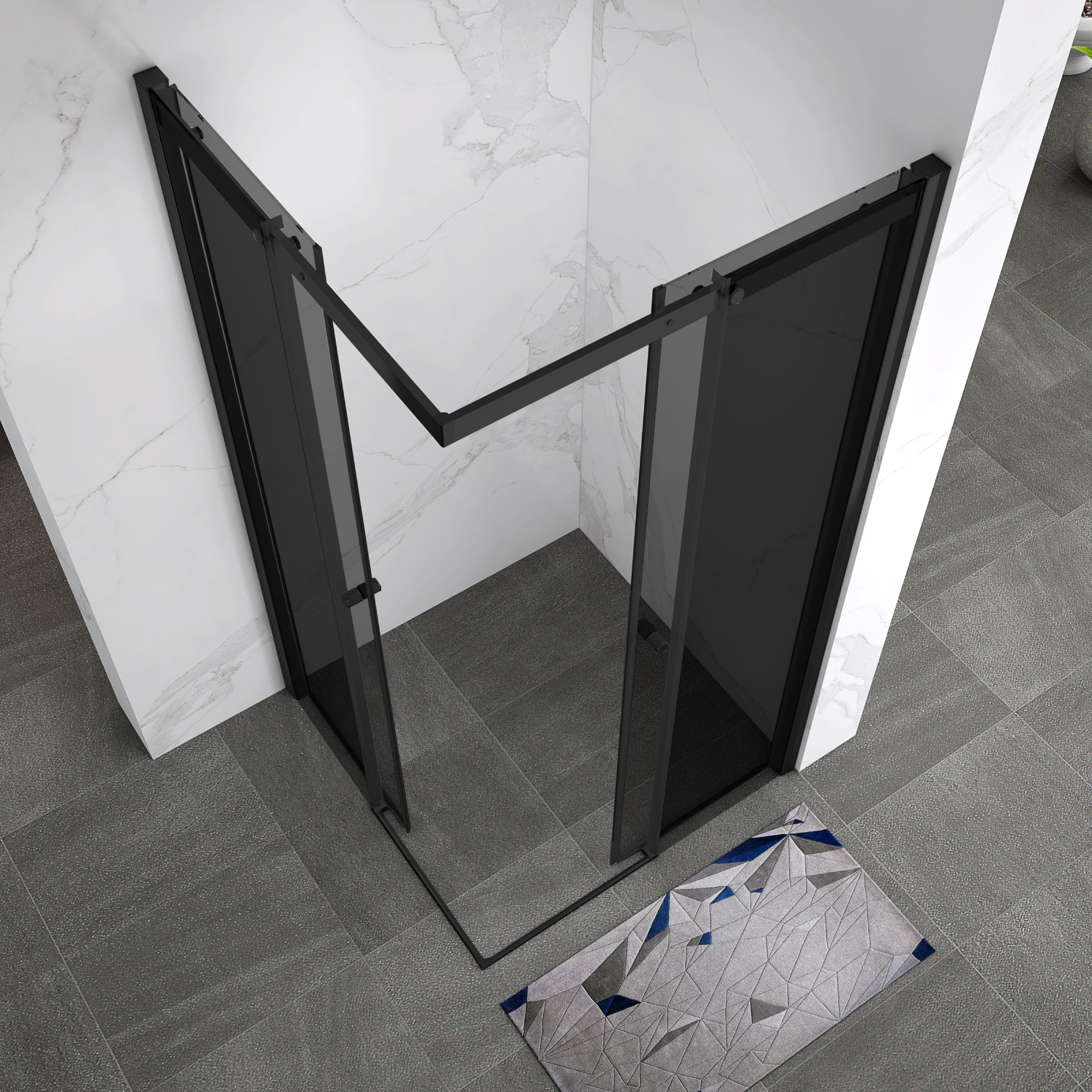 KAYLEE - Cabine de duche de canto com portas de correr, vidro escurecido 6 mm e perfil preto mate