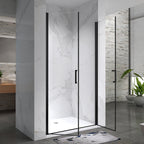 LARA - Mampara de ducha con puertas abatibles de vidrio templado de 6 mm y perfil negro mate