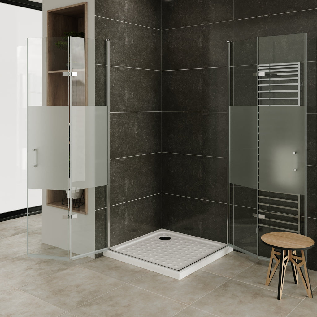 MATILDE - Cabine de duche de canto com portas dobráveis em vidro temperado meio fosco e perfil cromado
