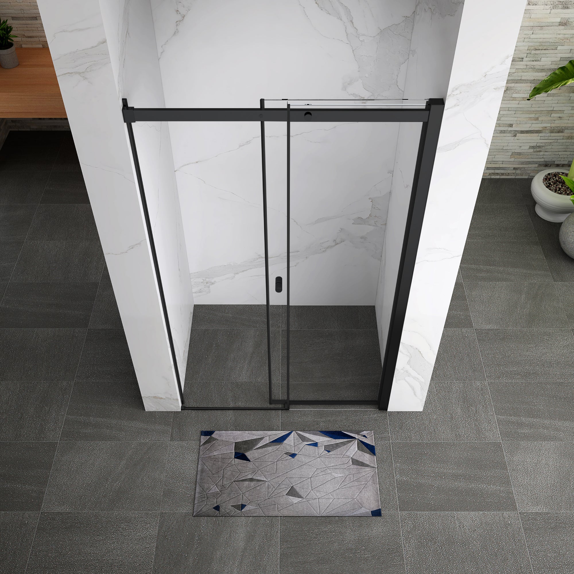 KAYLEE - Puerta de ducha reversible con puerta corredera, cristal de 6 mm y perfil negro mate