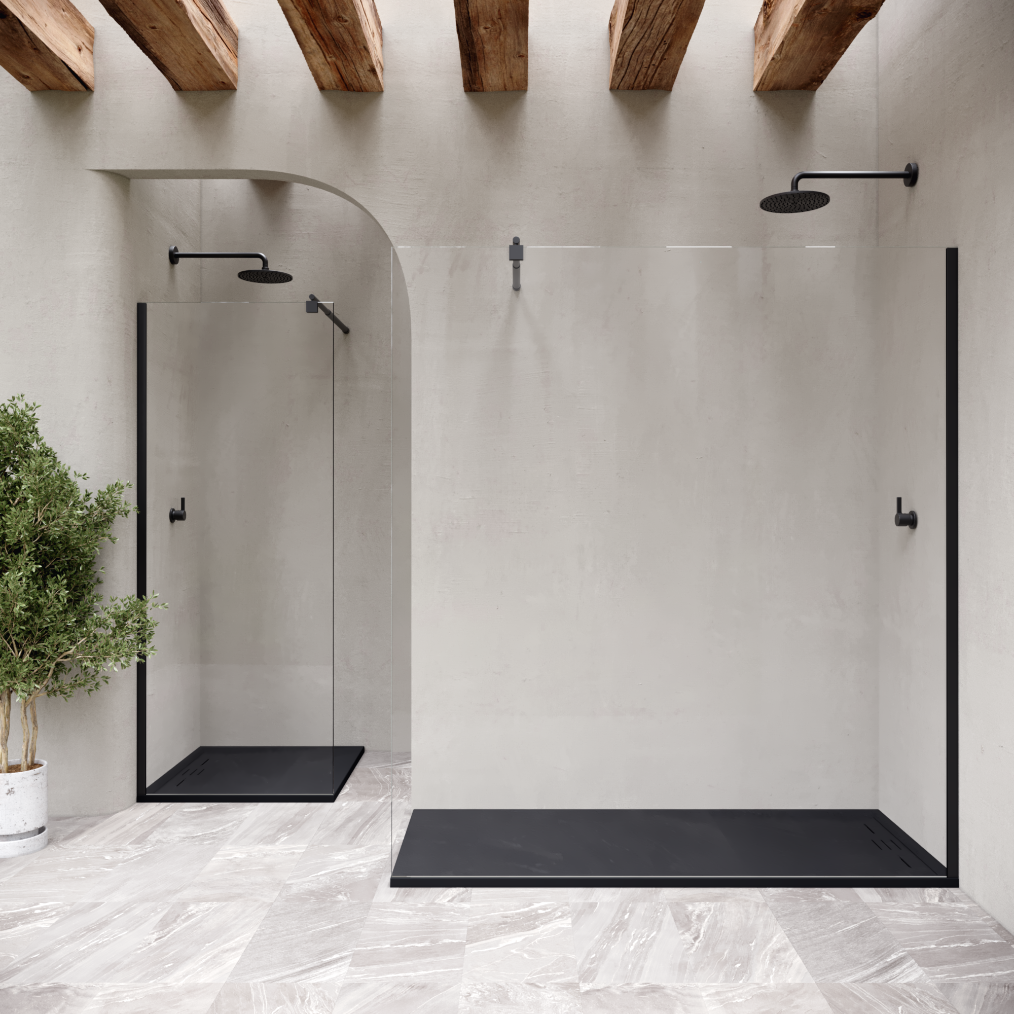 HIEMAL - Base de duche antiderrapante com acabamento preto e sifão incluído