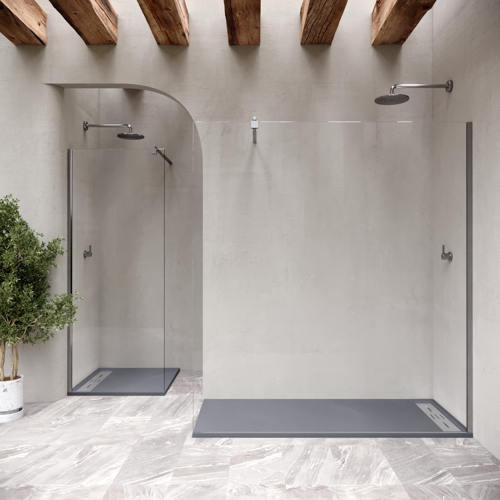 HIEMAL - Base de duche antiderrapante com acabamento cinzento e grelha inox incluída