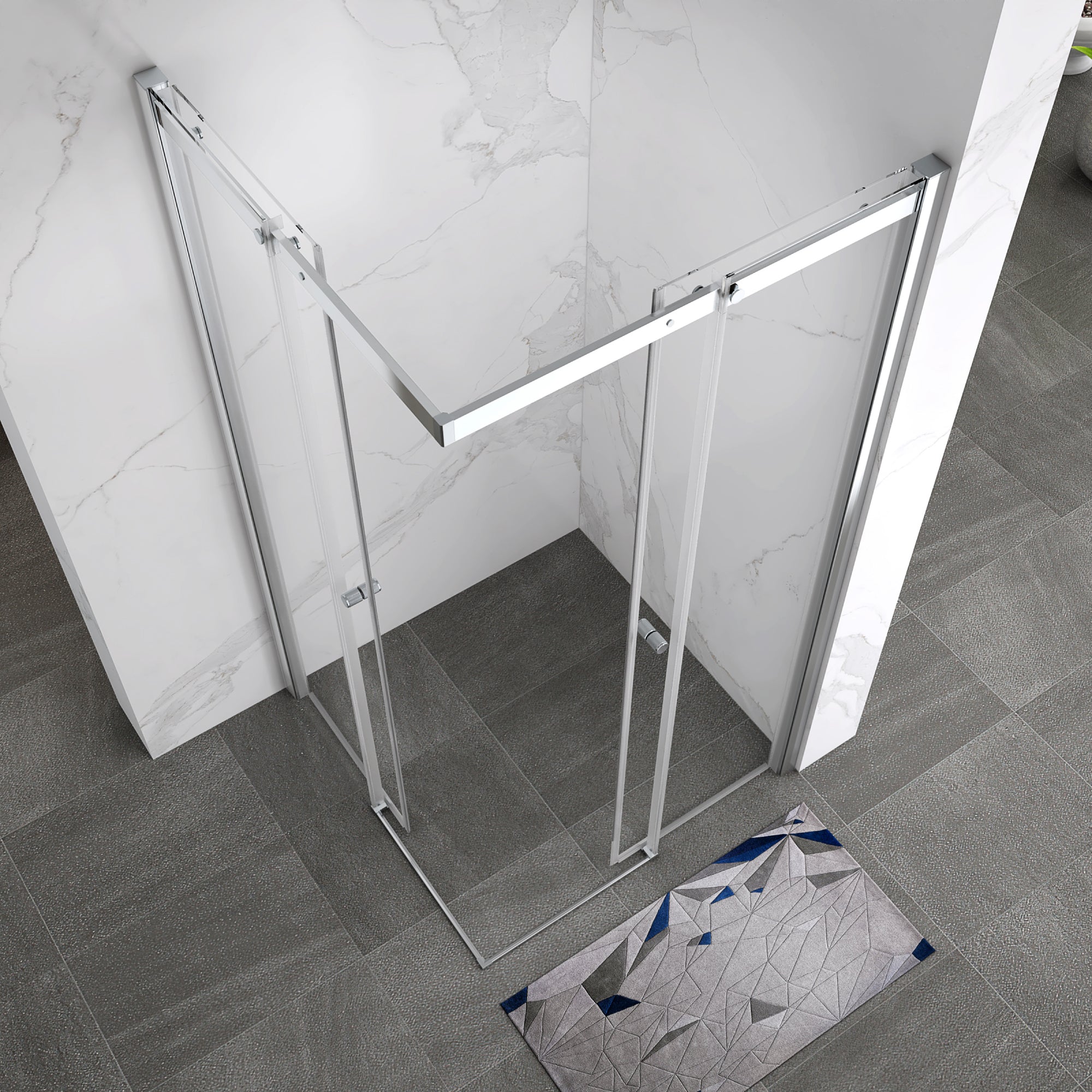 KAYLEE - Cabine de duche de canto com portas de correr, vidro transparente 6 mm e perfil cromado