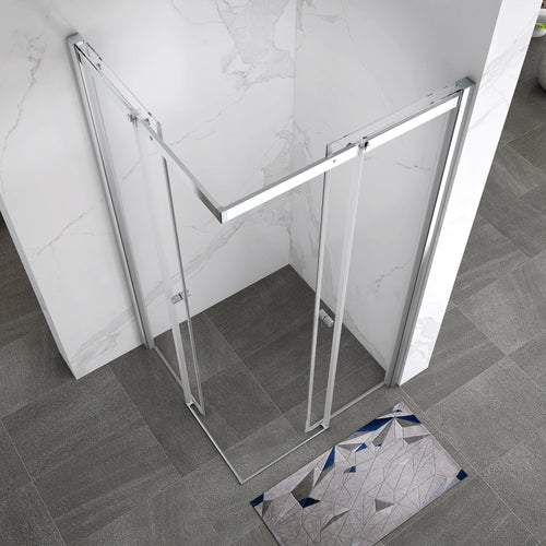 KAYLEE - Box doccia ad angolo con ante scorrevoli, cristallo trasparente 6 mm e profilo cromato