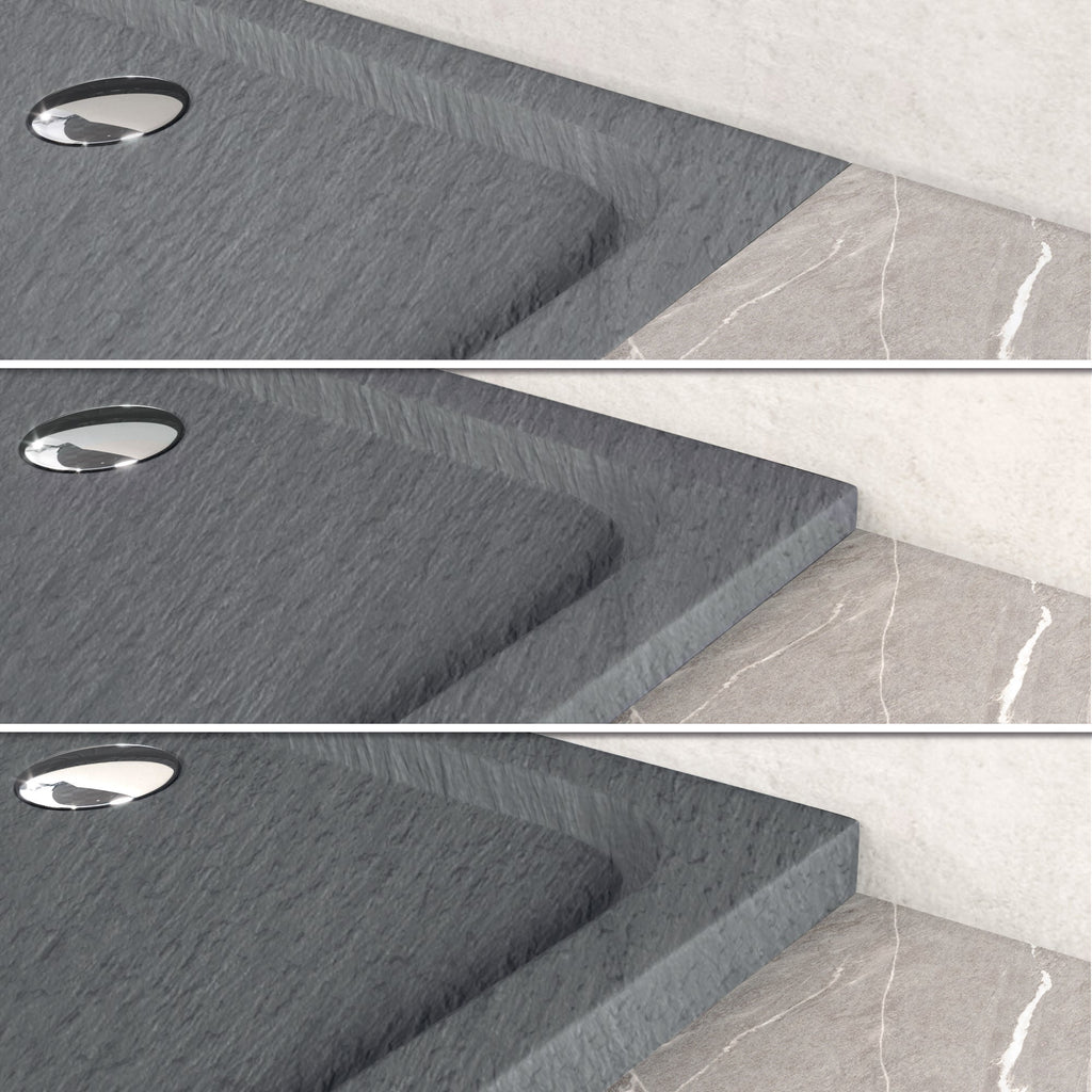 SHIMMER - Plato de ducha acrílico efecto piedra extraplano con acabado gris y sifón incluido
