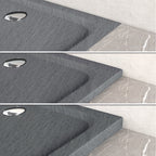 SHIMMER - Plato de ducha acrílico efecto piedra extraplano con acabado gris y sifón incluido