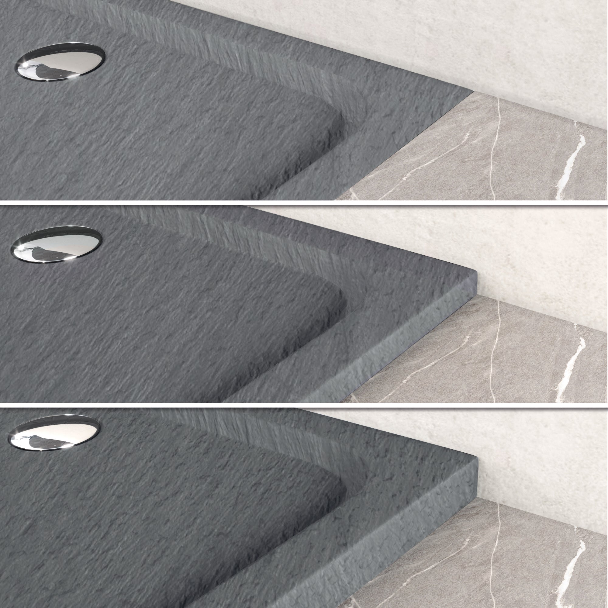 SHIMMER - Plato de ducha acrílico efecto piedra extraplano con acabado gris y sifón incluido
