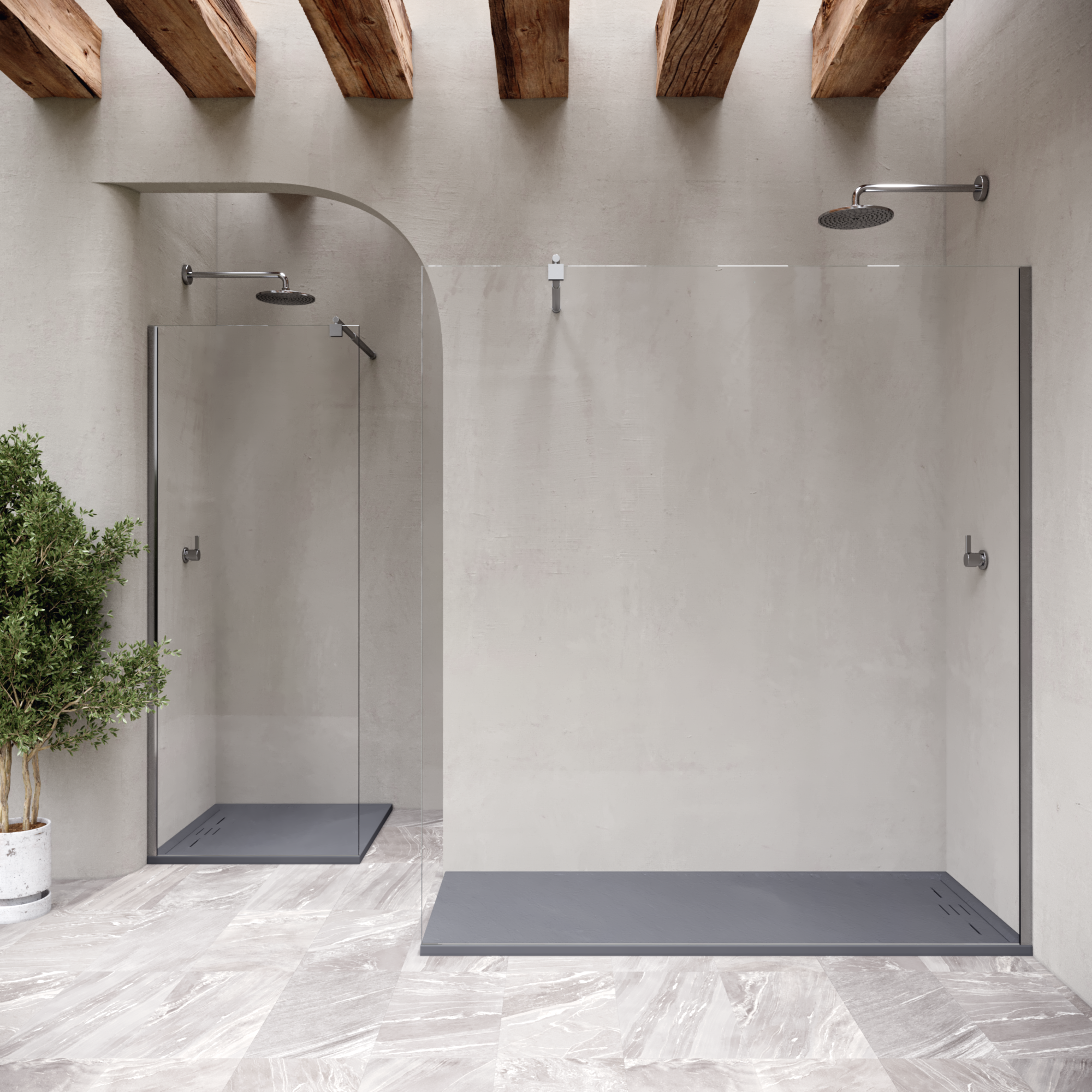 HIEMAL - Base de duche antiderrapante com acabamento cinzento e sifão incluído