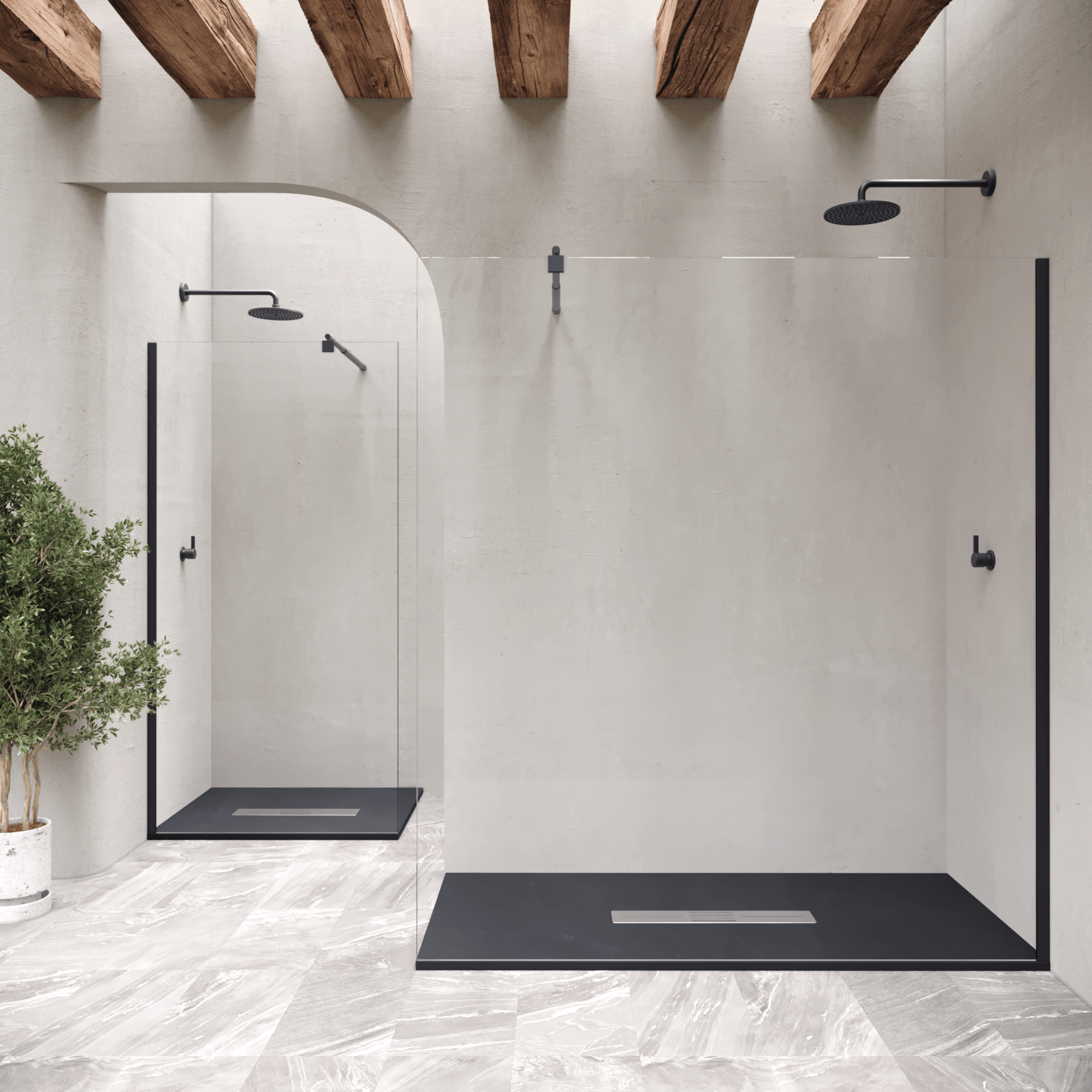 LUMIA - Base de duche antiderrapante com acabamento preto e grelha inox incluída