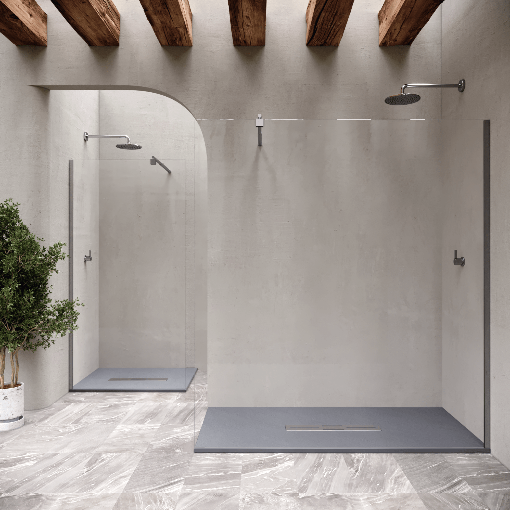 LUMIA - Base de duche antiderrapante com acabamento cinzento e grelha inox incluída