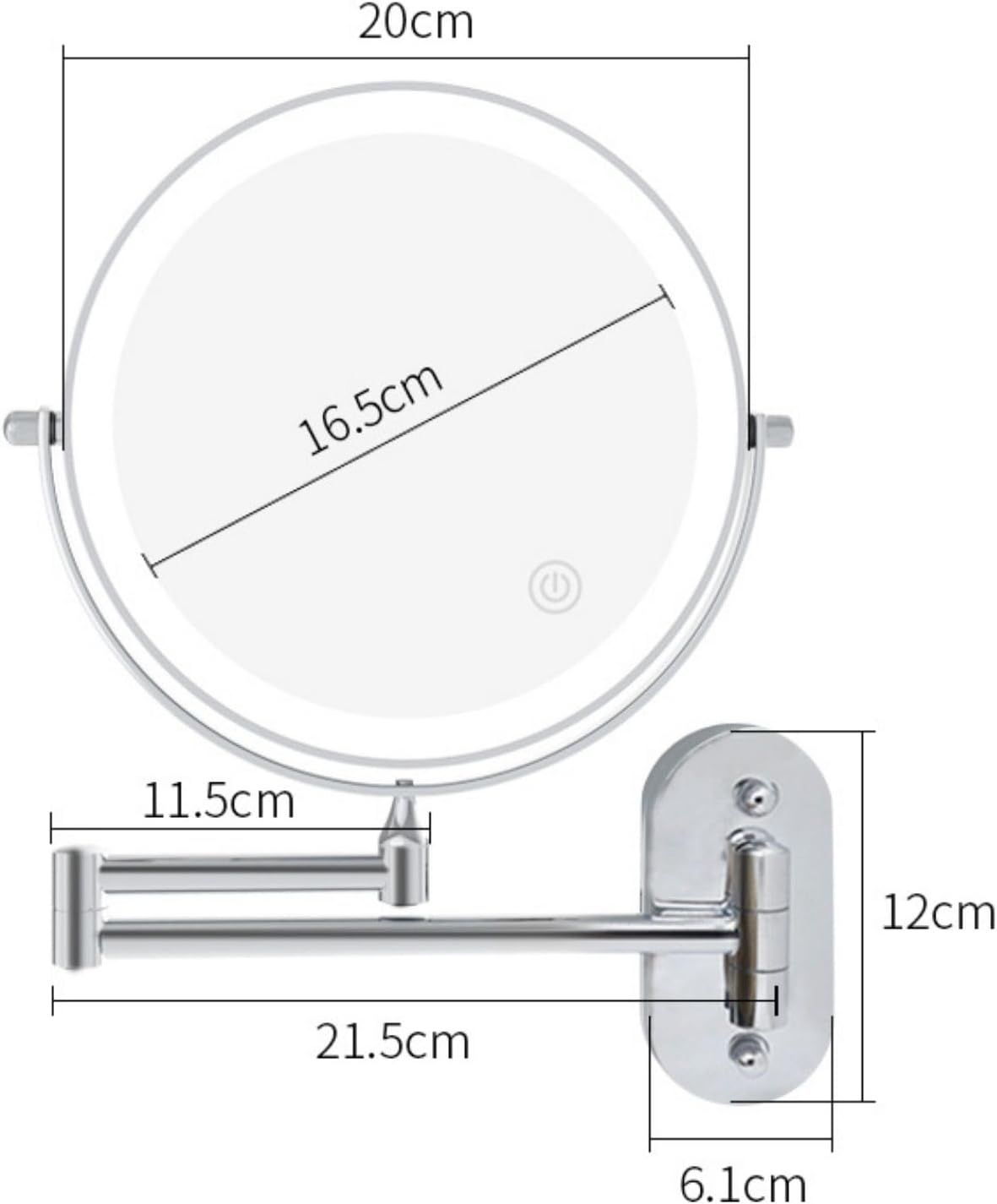 Espejo de maquillaje recargable con aumento de 5x e iluminación LED