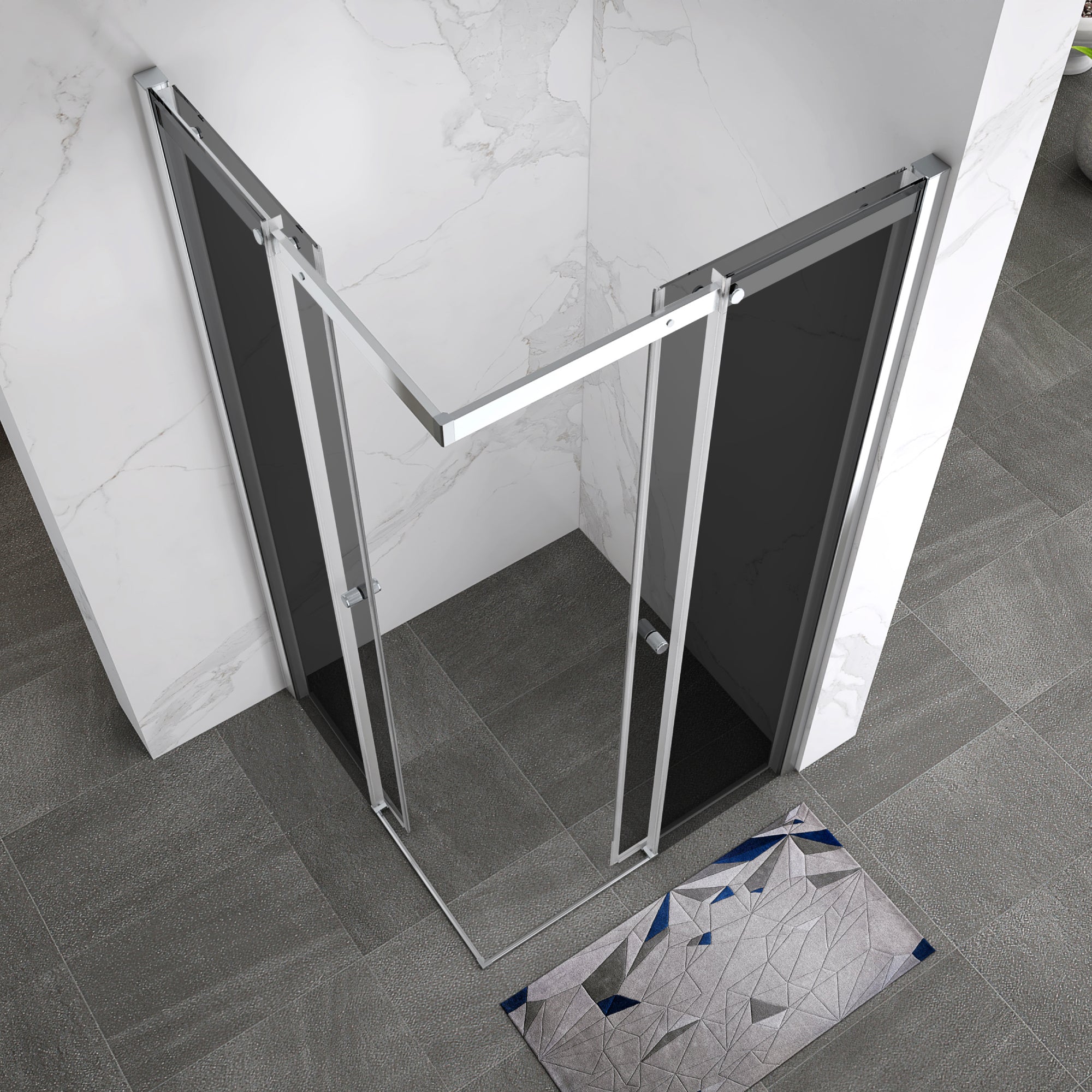 KAYLEE - Cabine de duche de canto com portas de correr, vidro escurecido 6 mm e perfil cromado