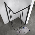 KAYLEE - Cabine de duche de canto com portas de correr, vidro transparente 6 mm e perfil preto mate