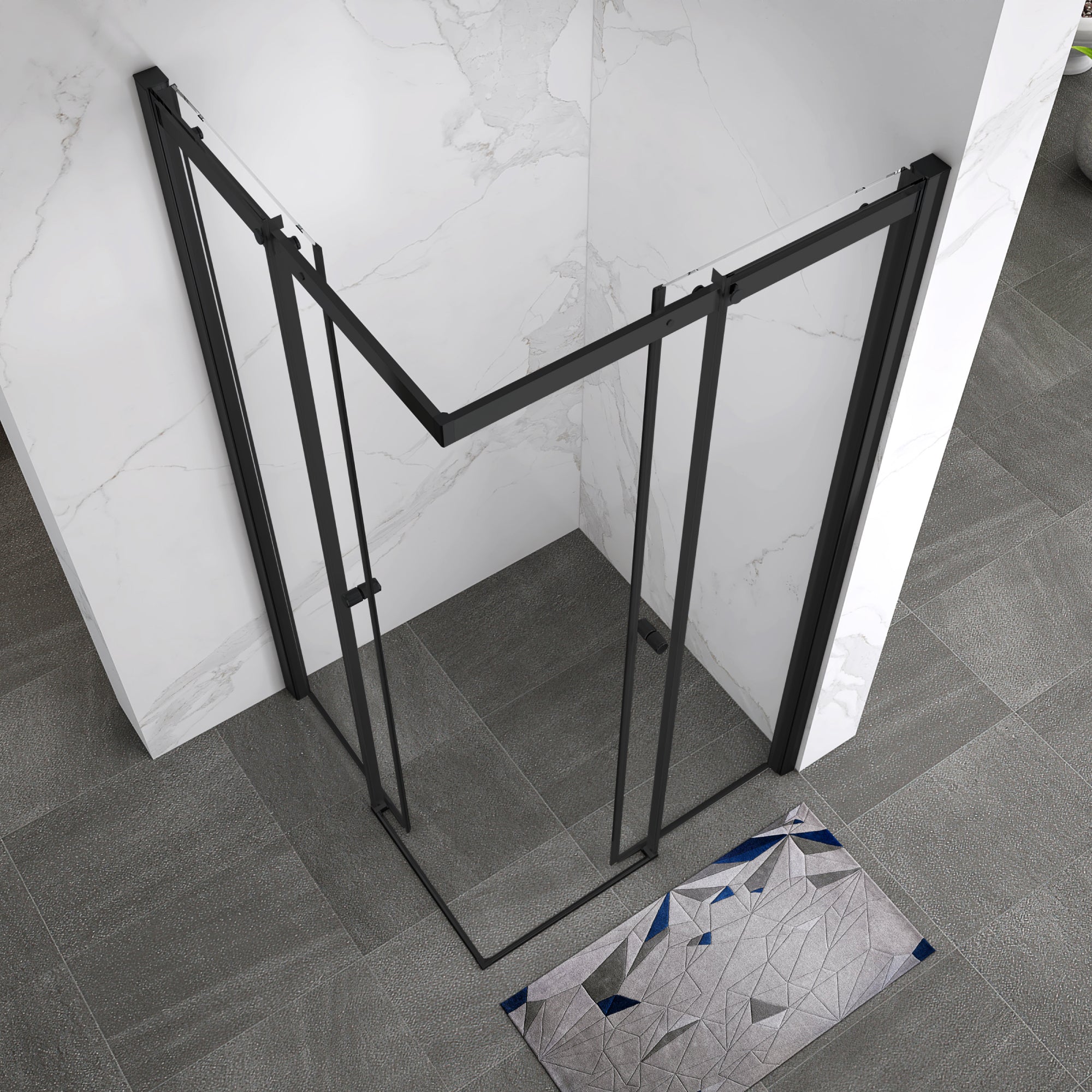 KAYLEE - Cabine de duche de canto com portas de correr, vidro transparente 6 mm e perfil preto mate