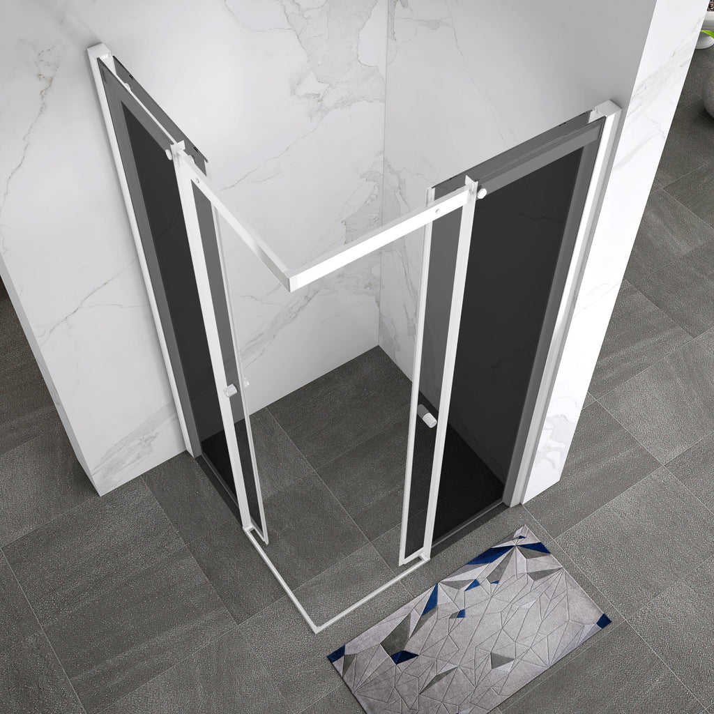 KAYLEE - Cabine de duche de canto com portas de correr, vidro escurecido 6 mm e perfil branco