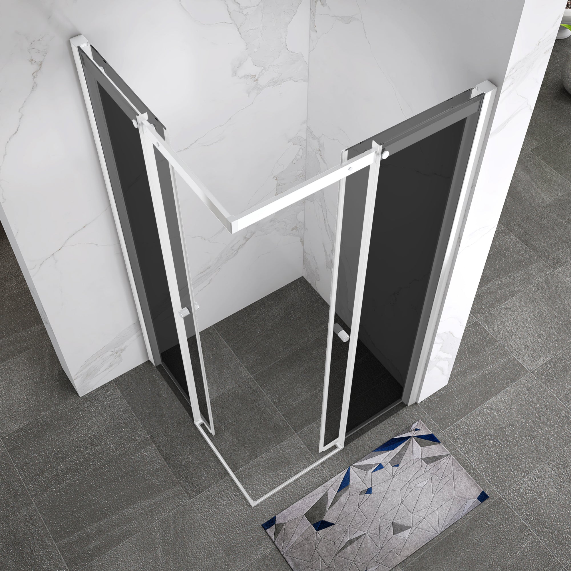 KAYLEE - Cabine de duche de canto com portas de correr, vidro escurecido 6 mm e perfil branco