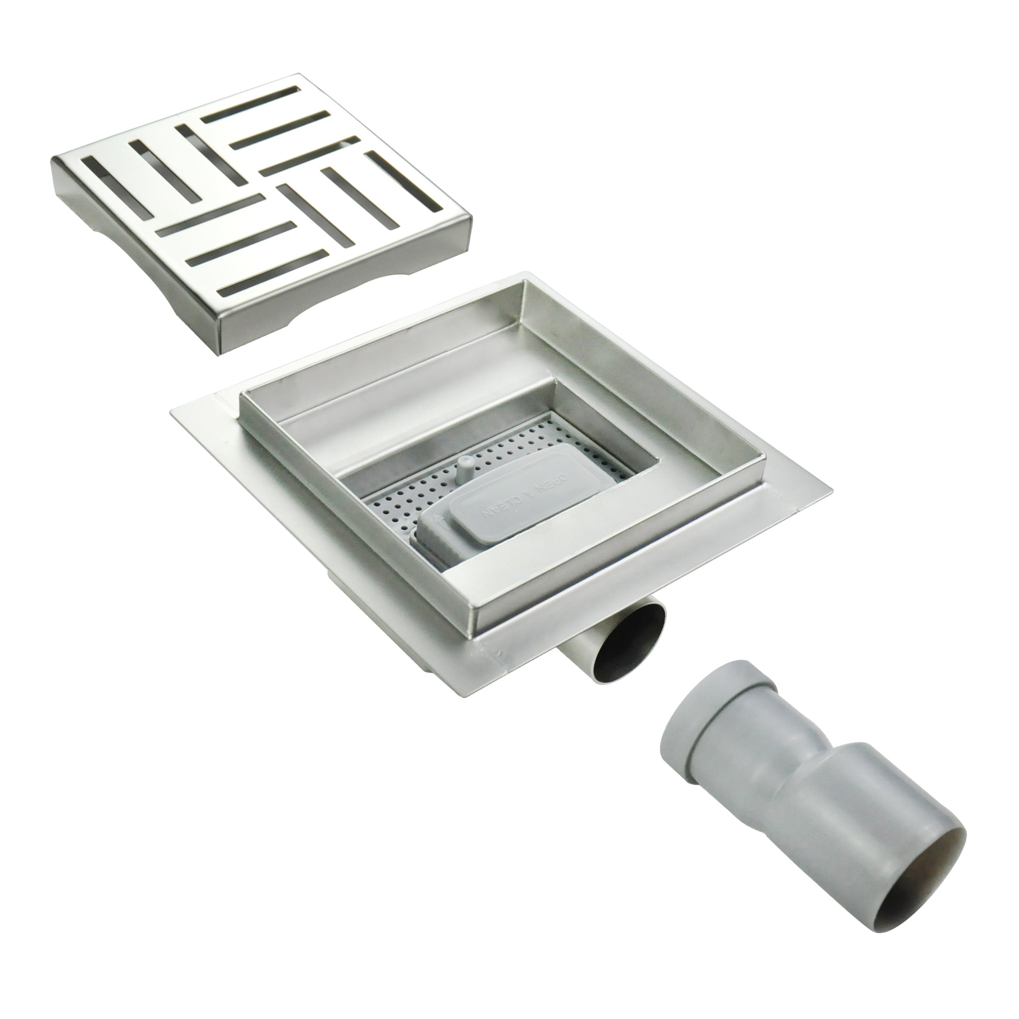 Sifone doccia quadrato in acciaio inox ultrapiatto modello Q3