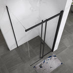 KAYLEE - Cabina de ducha angular con puerta corredera, cristal transparente de 6 mm y perfil negro mate