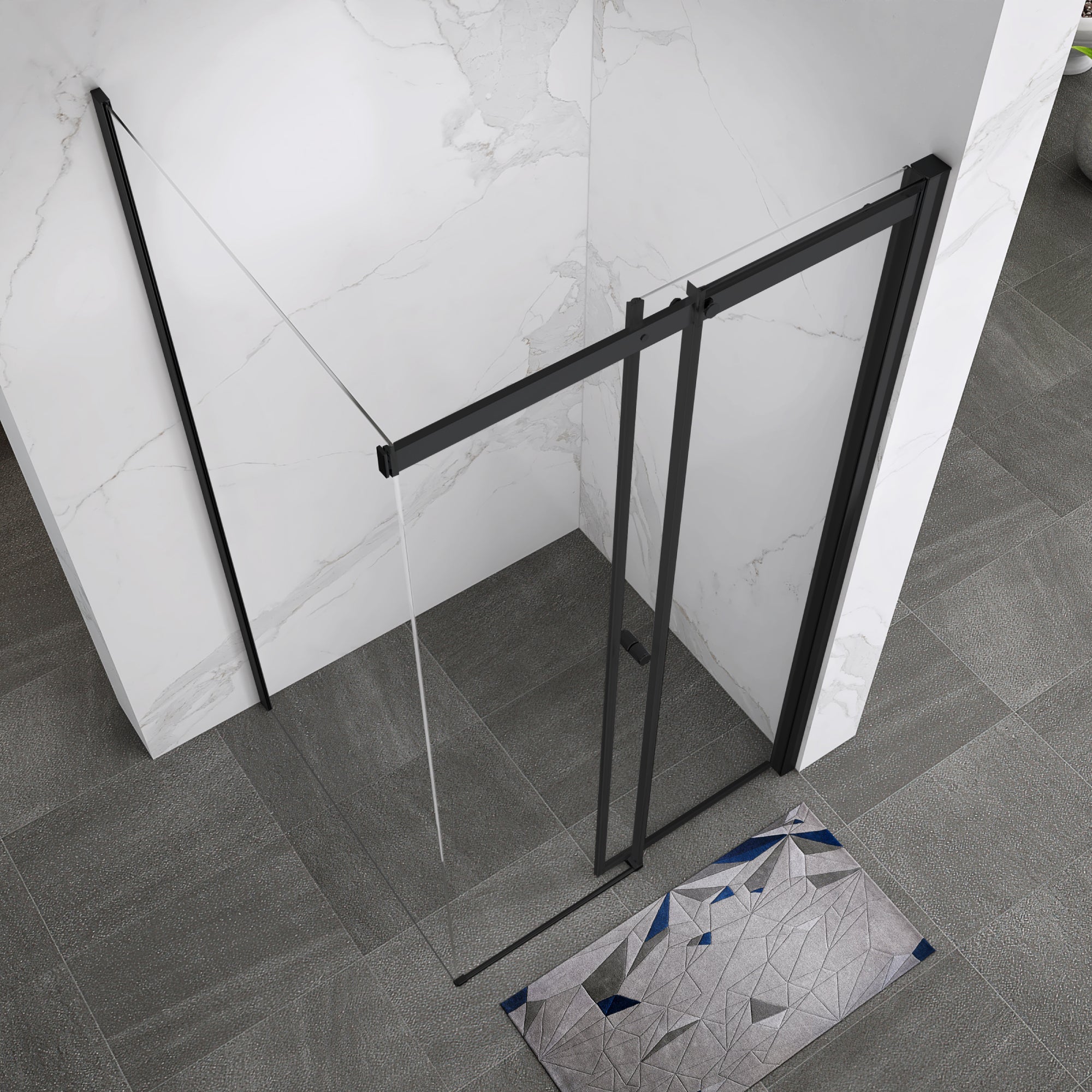 KAYLEE - Cabine de duche de canto com porta de correr, vidro transparente 6 mm e perfil preto mate