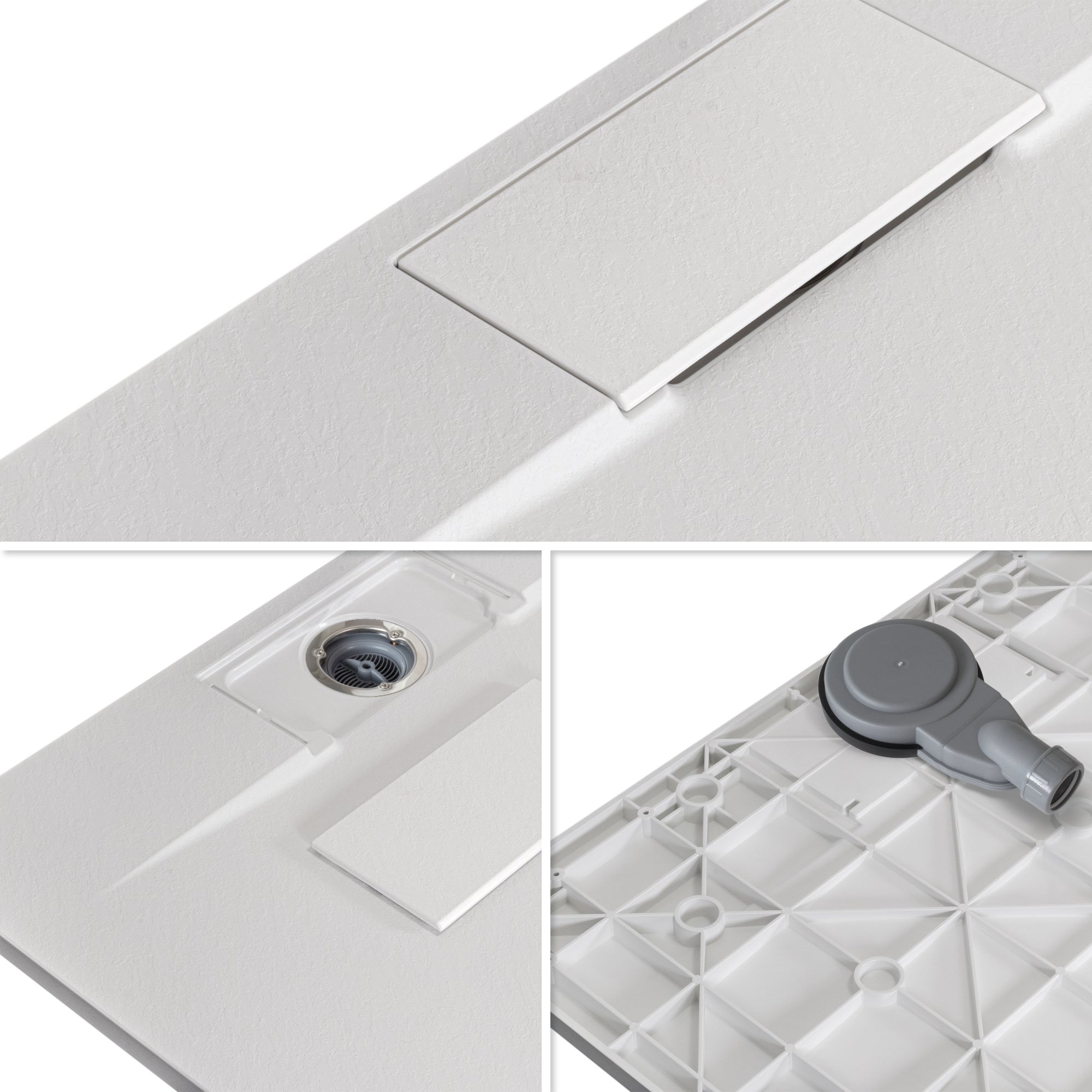 POLAR - Base de duche antiderrapante com acabamento branco e sifão incluído